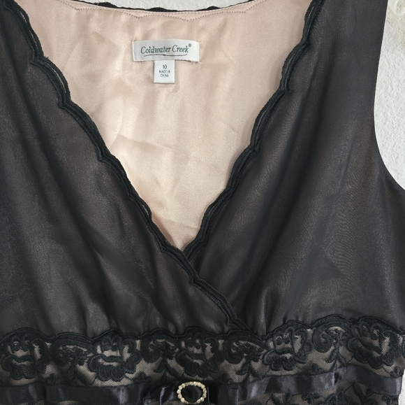 Coldwater Creek Dress Women Sz 10 Black Sleeveless Pleated Fit & Flare Cocktail - Picture 8 of 13